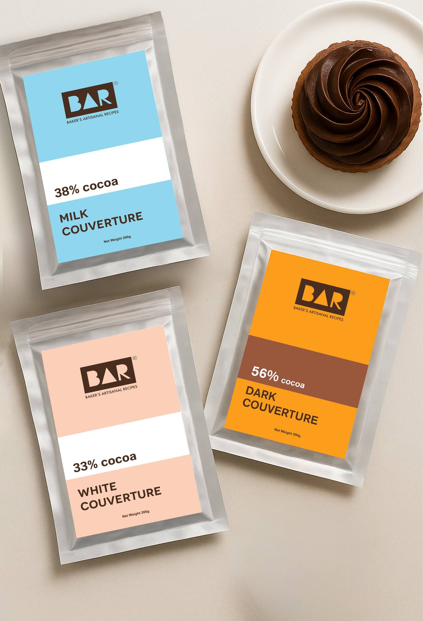 Baker's Starter Kit (BAR33 White Couverture,BAR38 Milk Couverture,BAR56 Dark Couverture - 200GM Each)