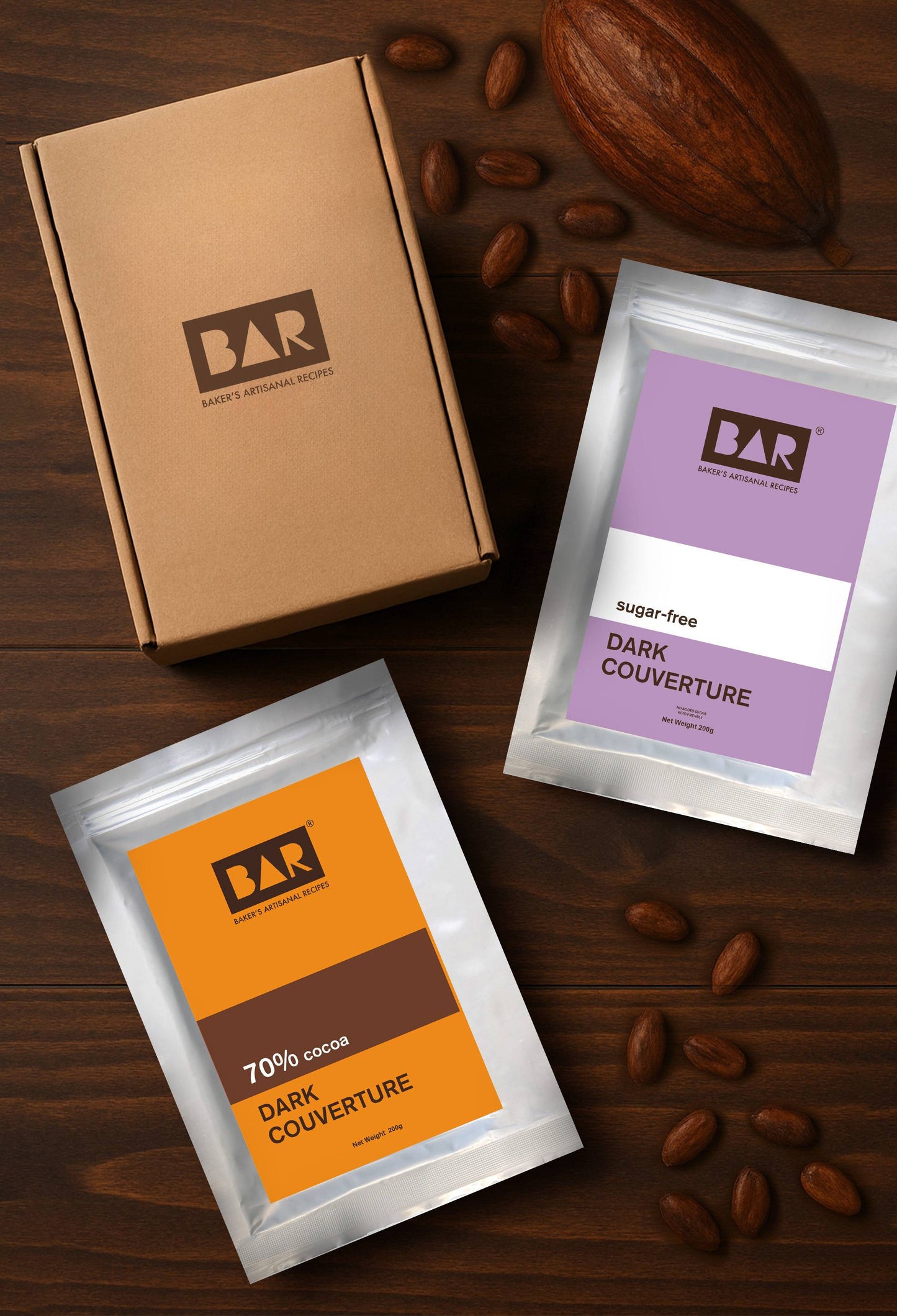 Bitter-Sweet(BAR70 Dark Couverture,BARSF Dark Couverture ( 70% Sugar-Free) - 200gm Each)