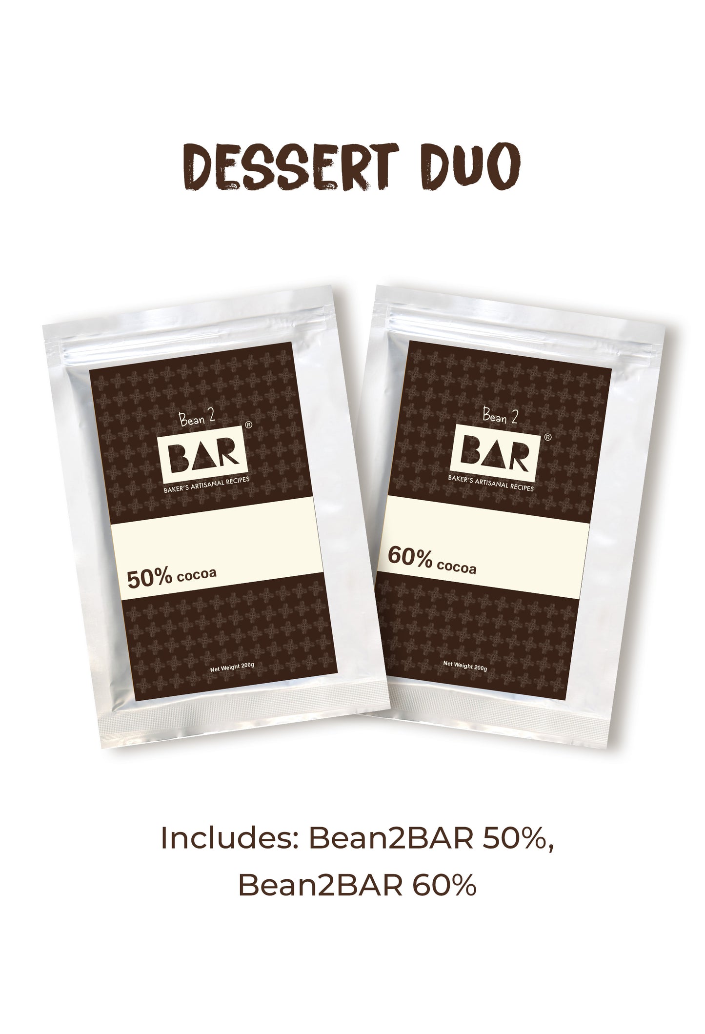 Dessert Duo(Bean2BAR50 (50% Cocoa),Bean2BAR60 (60% Cocoa) - 200GM Each)