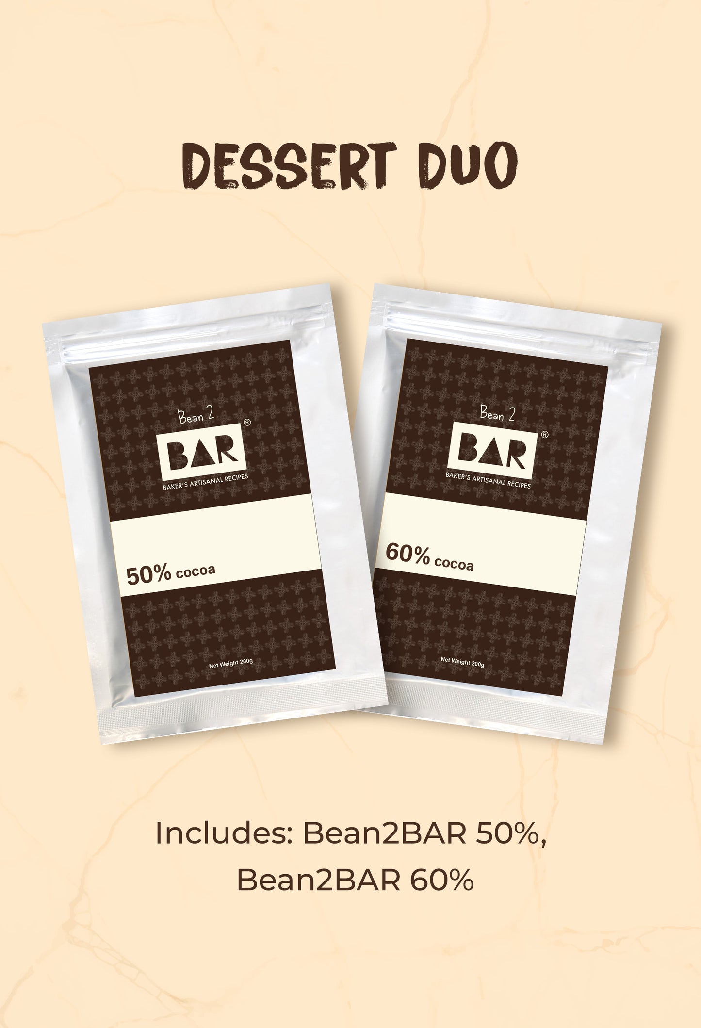 Dessert Duo(Bean2BAR50 (50% Cocoa),Bean2BAR60 (60% Cocoa) - 200GM Each)
