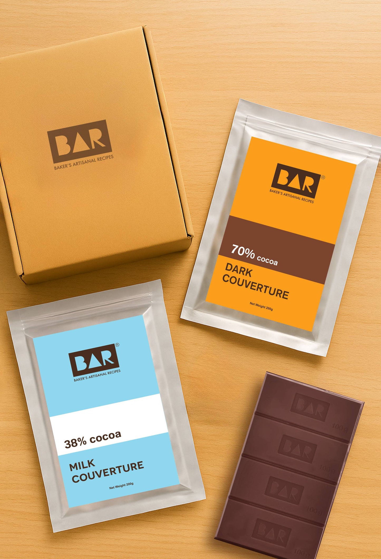 Milk & Dark(BAR38 Milk Couverture,BAR70 Dark Couverture - 200GM Each)