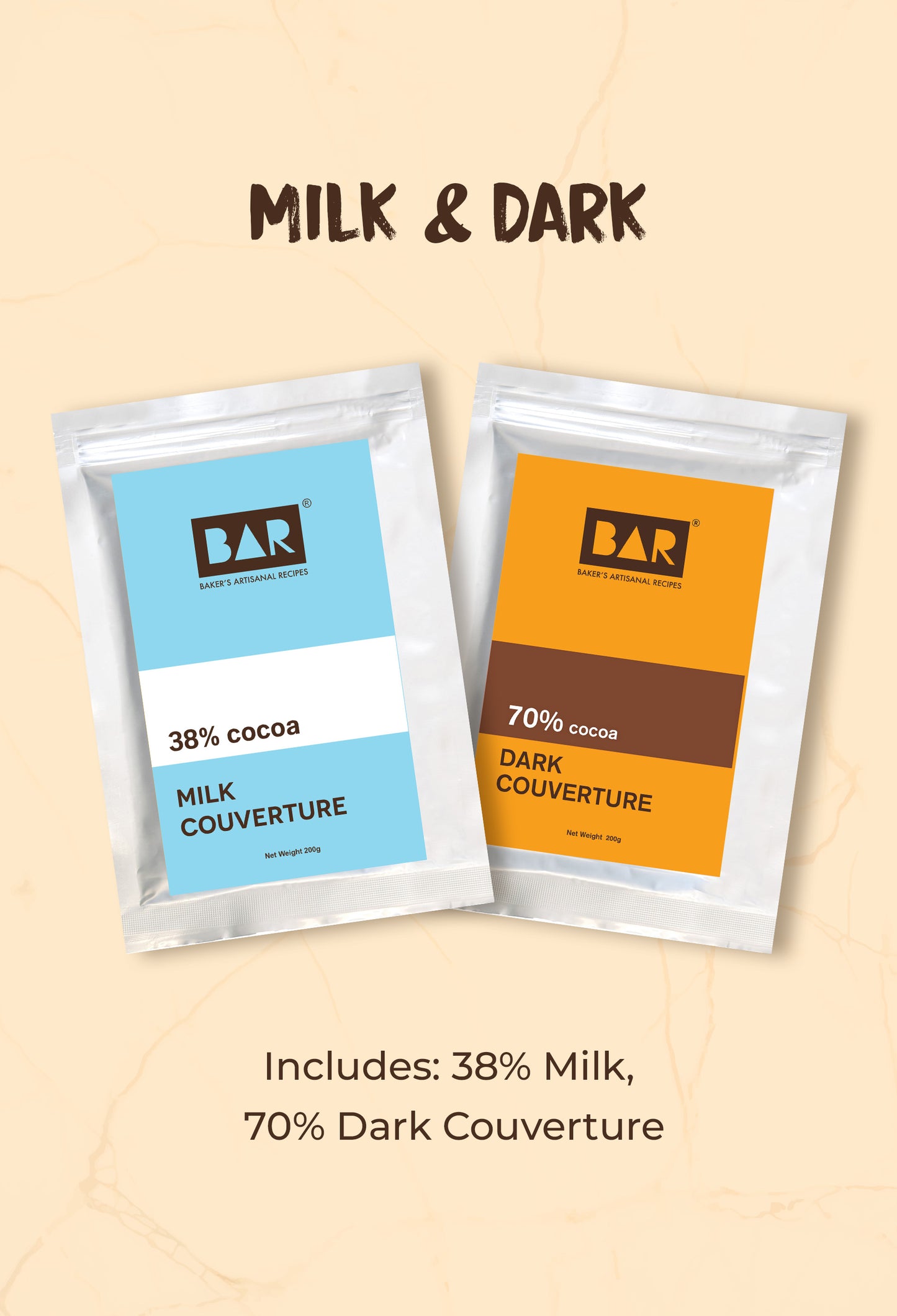 Milk & Dark(BAR38 Milk Couverture,BAR70 Dark Couverture - 200GM Each)