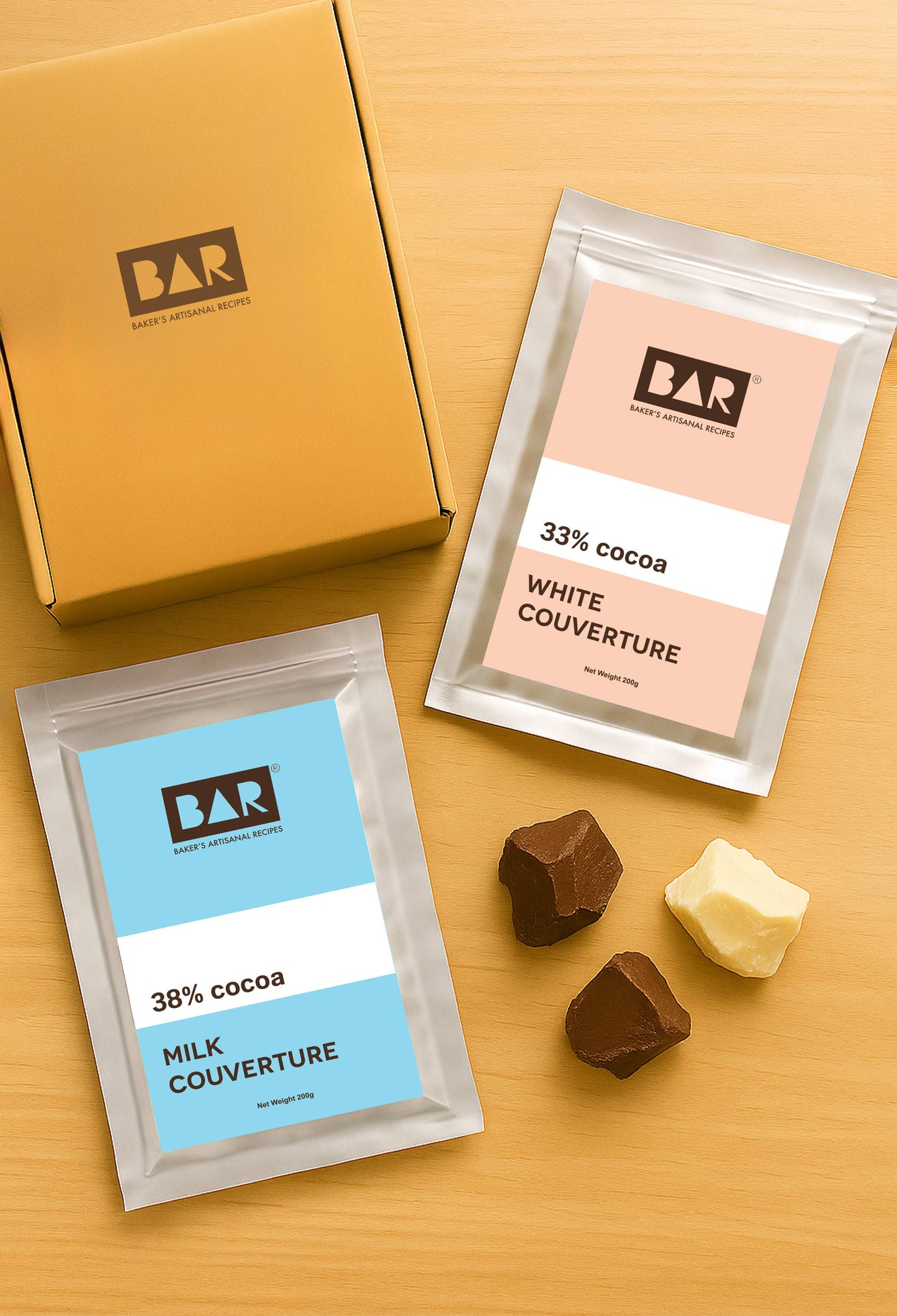 White & Milk(BAR33 White Couverture,BAR38 Milk Couverture- 200GM Each)