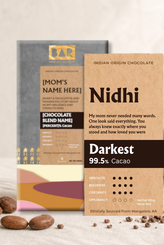 Mother's Day Chocolate Gift — Darkest 99.5% Cacao — Personalised with her name & a postcard from you