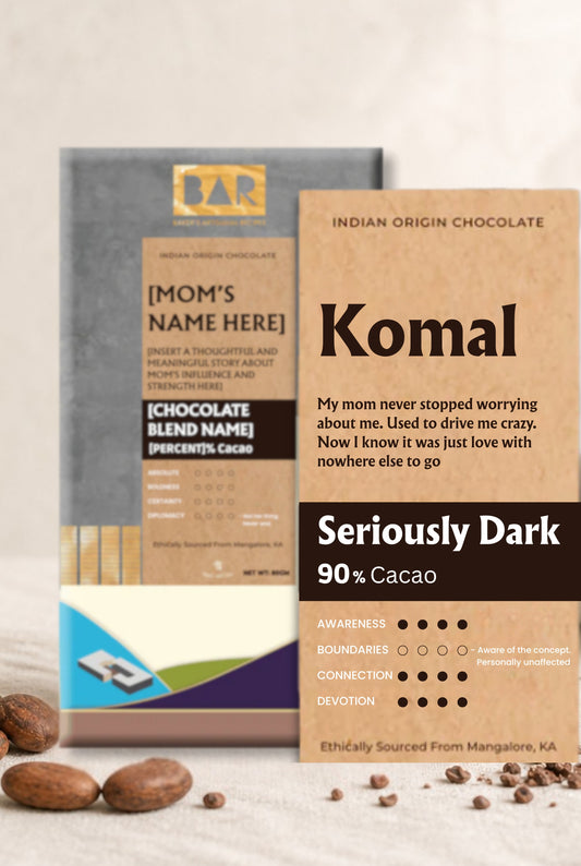Mother's Day Chocolate Gift — Seriously Dark 90% Cacao — Personalised with her name & a postcard from you