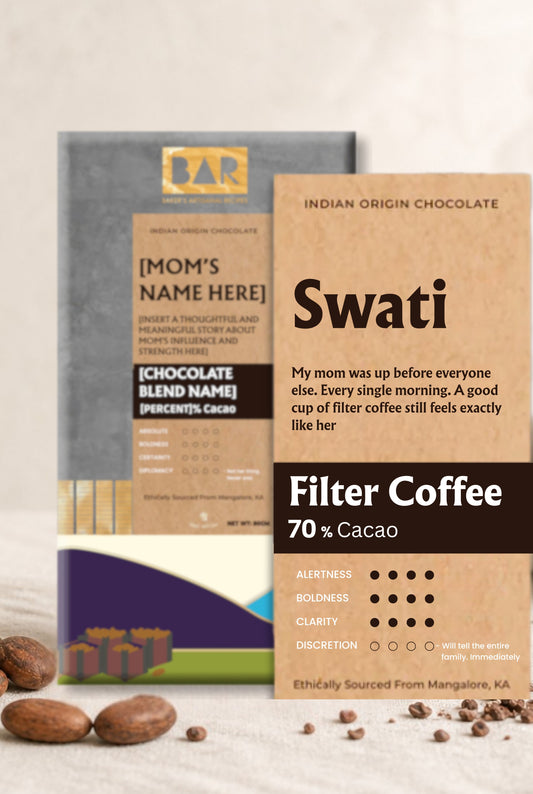 Mother's Day Chocolate Gift — Filter Coffee 70% Cacao — Personalised with her name & a postcard from you