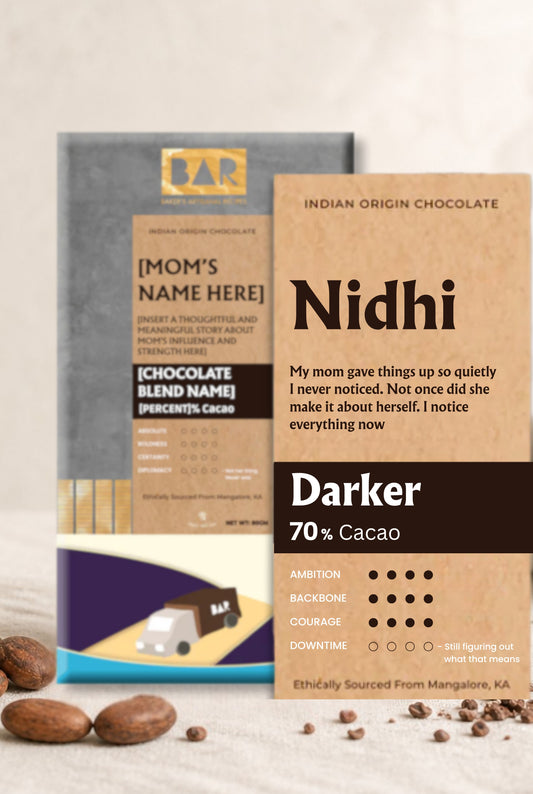 Mother's Day Chocolate Gift — Darker 70% Cacao — Personalised with her name & a postcard from you