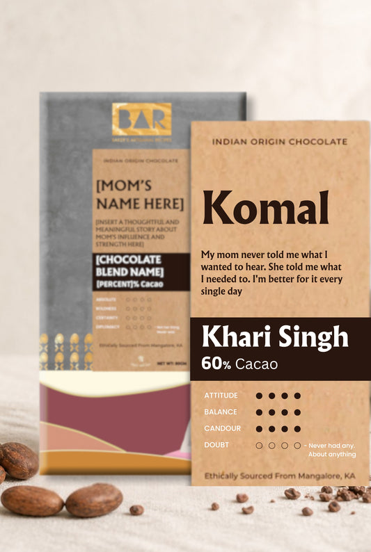 Mother's Day Chocolate Gift — Khari Singh 60% Cacao — Personalised with her name & a postcard from you