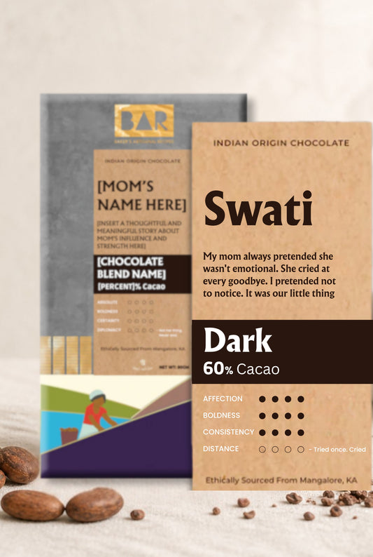 Mother's Day Chocolate Gift — Dark 60% Cacao — Personalised with her name & a postcard from you