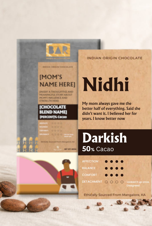 Mother's Day Chocolate Gift — Darkish 50% Cacao — Personalised with her name & a postcard from you