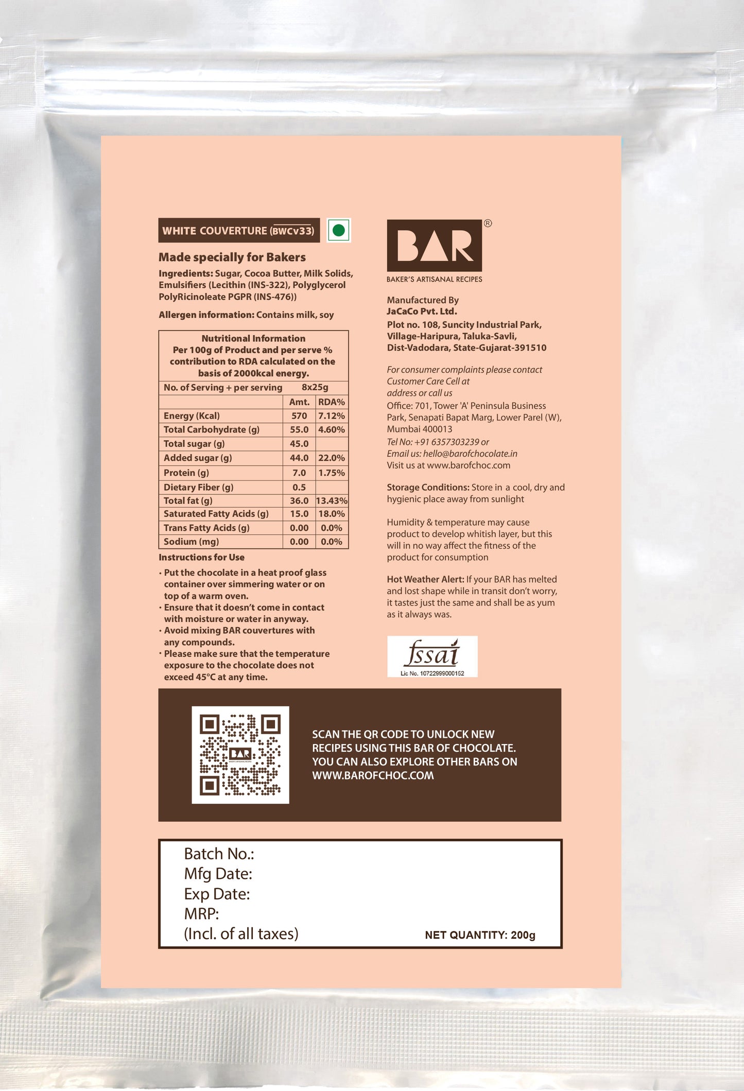 BAR33 White Couverture (33% Cocoa)