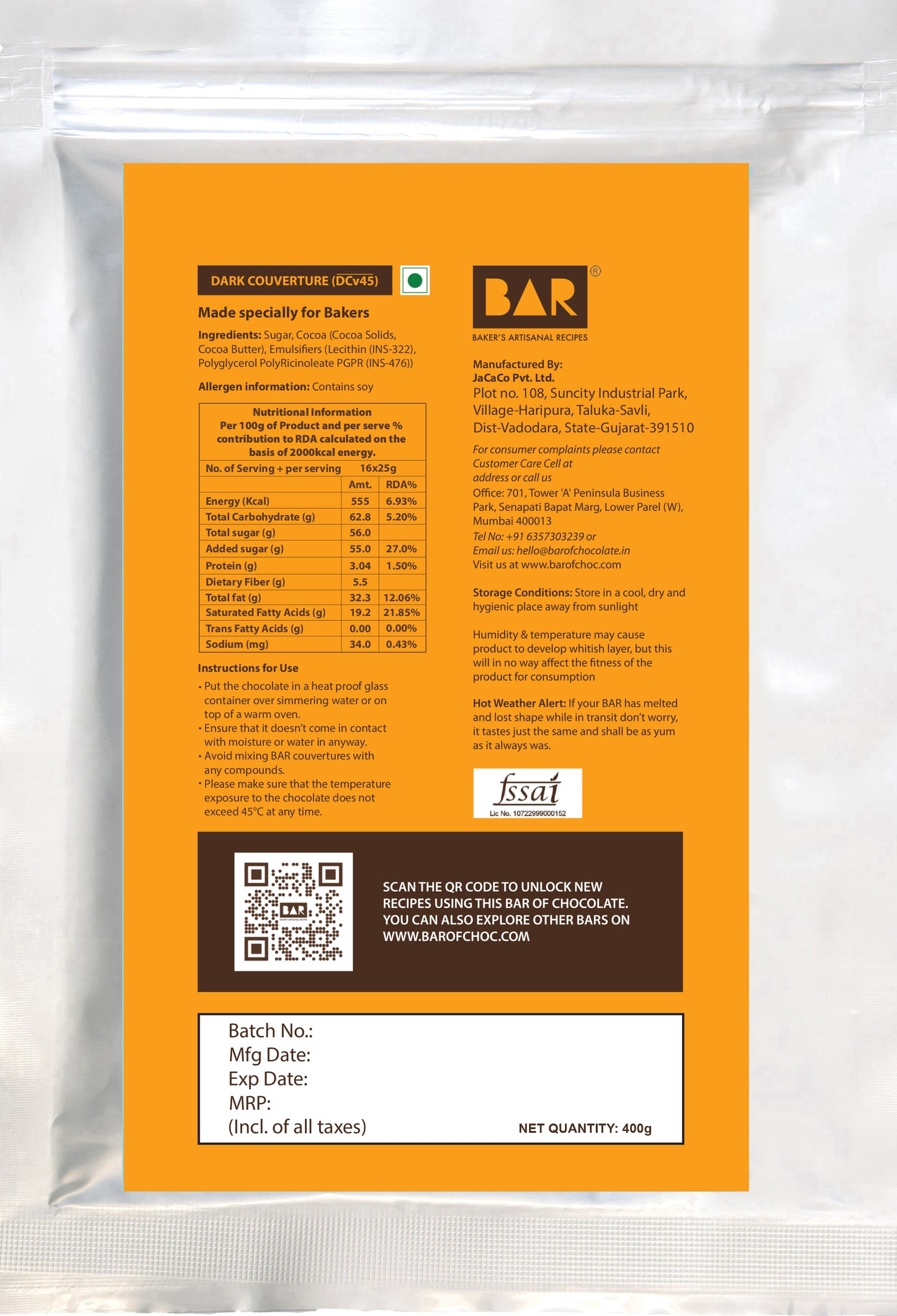 BAR45 Dark Couverture (45% Cocoa)