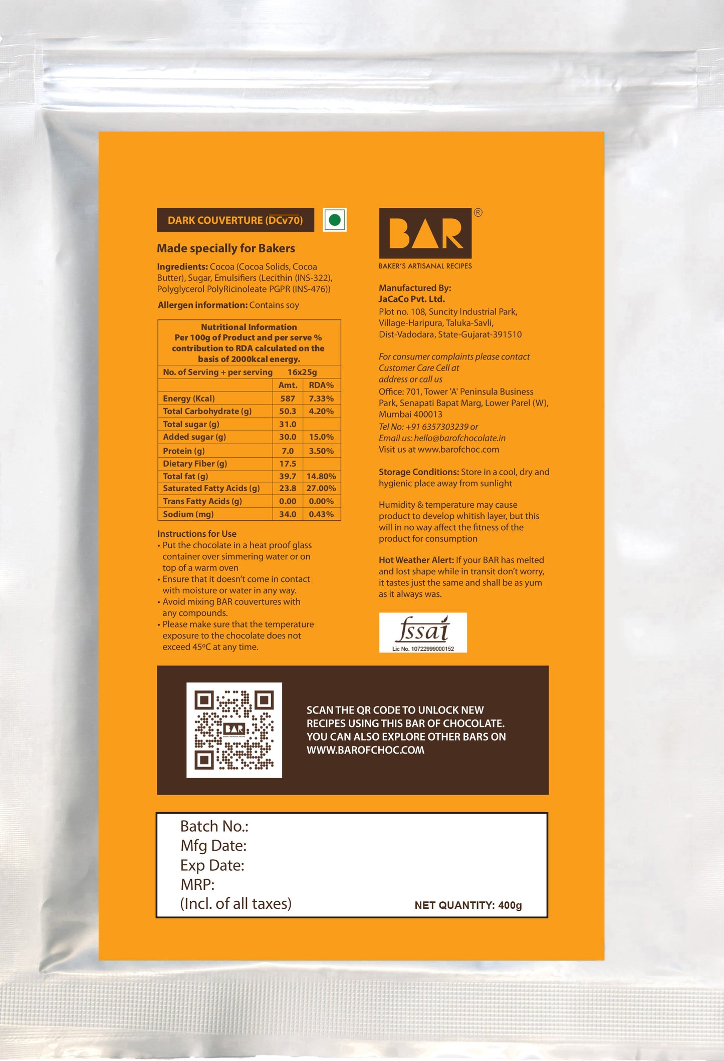 BAR70 Dark Couverture (70% Cocoa)