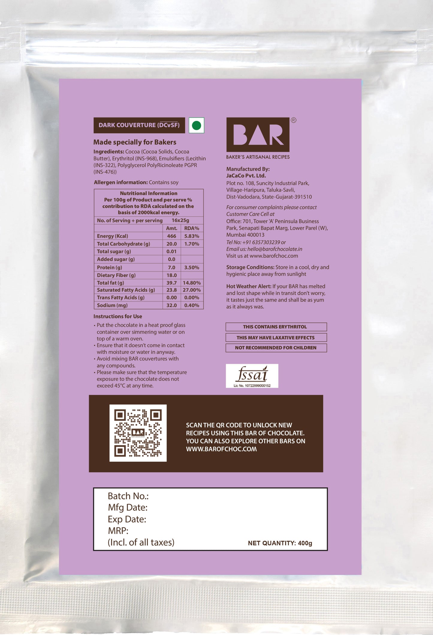 BARSF Dark Couverture ( 70% Sugar-Free)