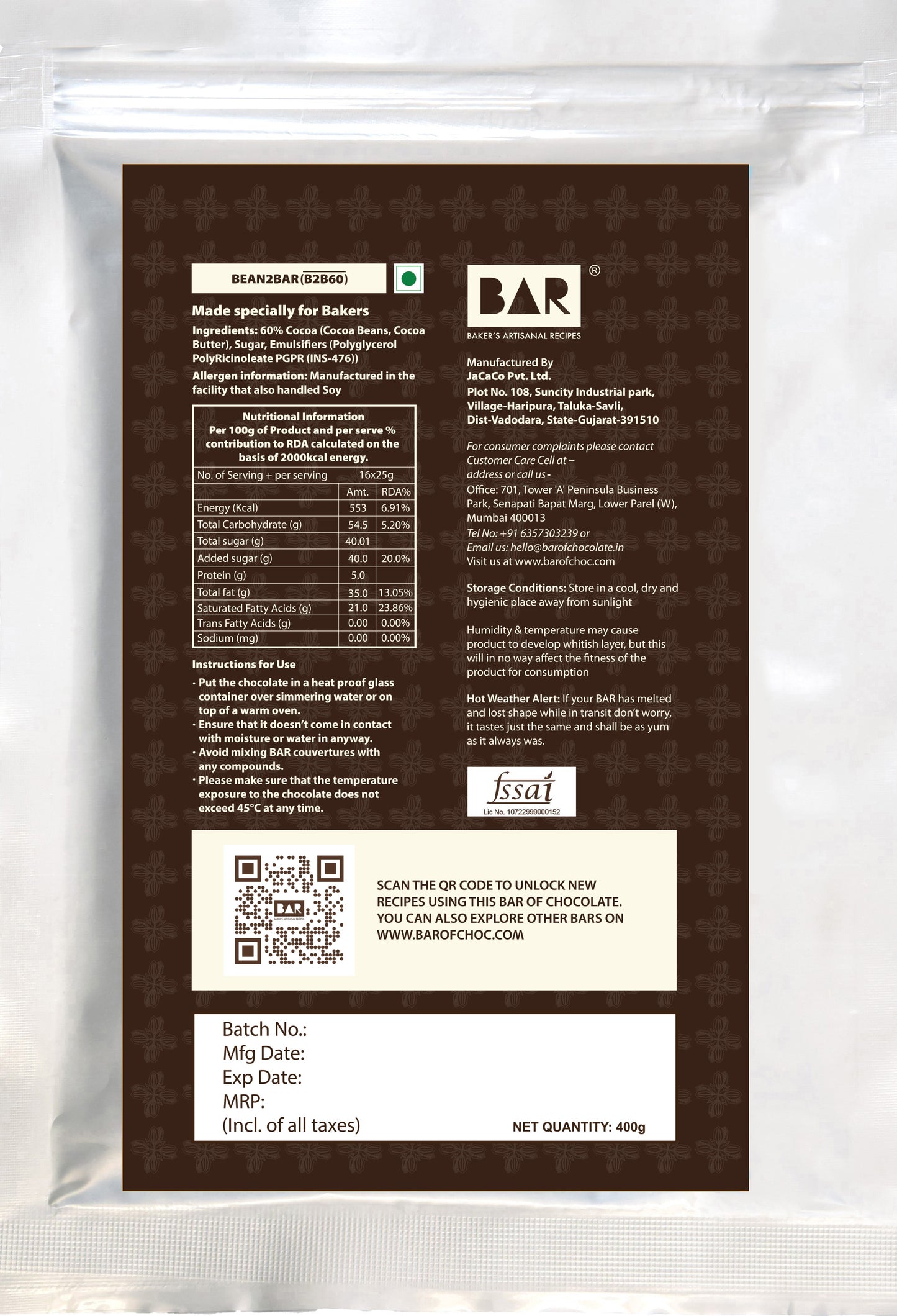 Bean2BAR60 (60% Cocoa - Idukki, Kerala Origin)