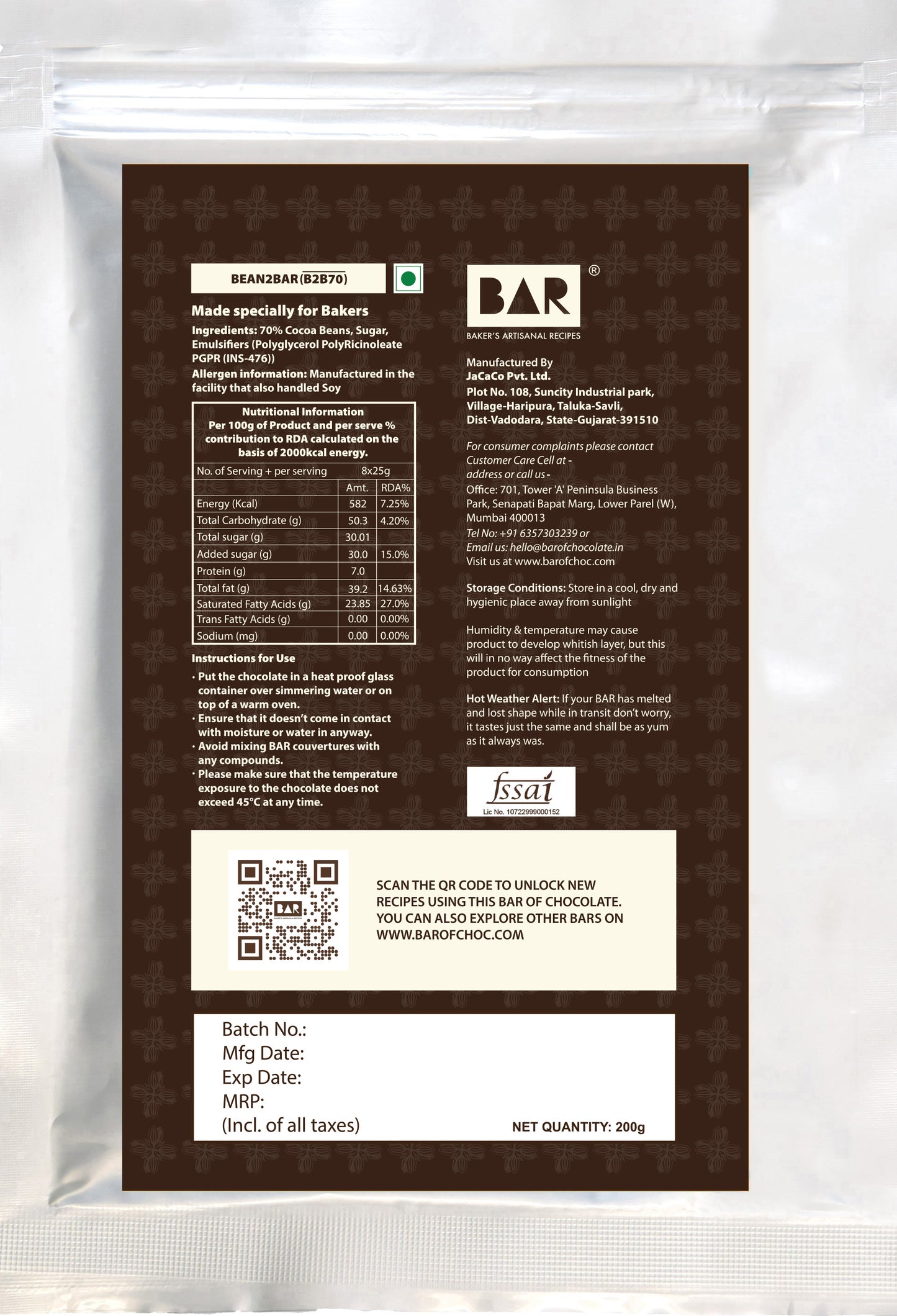 Bean2BAR70 (70% Cocoa - Idukki, Kerala Origin)