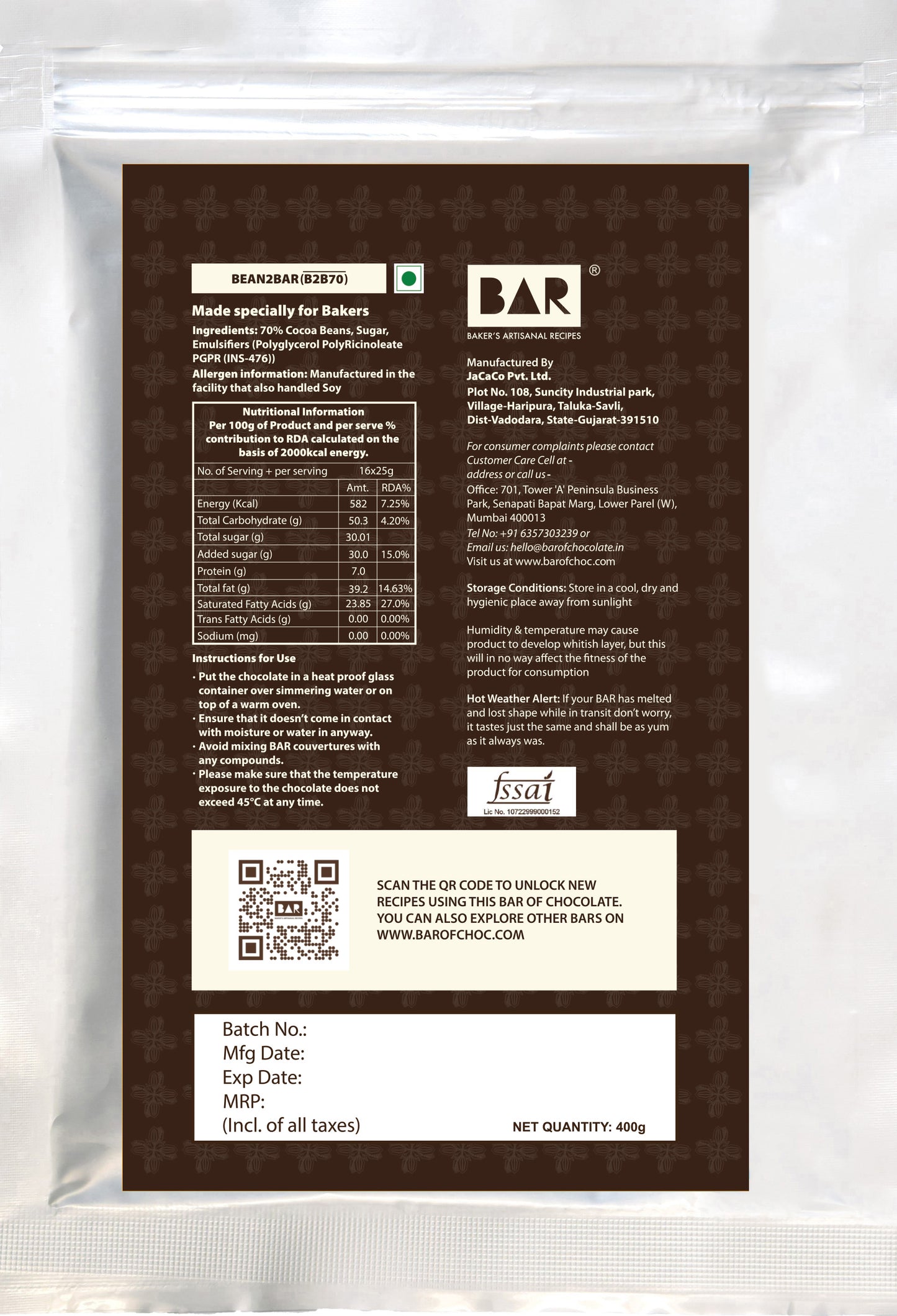 Bean2BAR70 (70% Cocoa - Idukki, Kerala Origin)