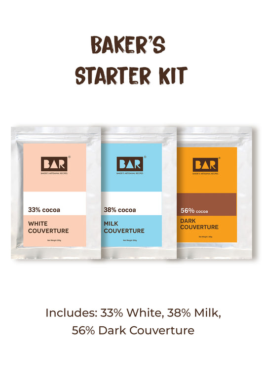 Baker's Starter Kit (BAR33 White Couverture,BAR38 Milk Couverture,BAR56 Dark Couverture - 200GM Each)
