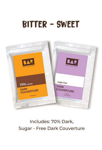 Bitter-Sweet(BAR70 Dark Couverture,BARSF Dark Couverture ( 70% Sugar-Free) - 200gm Each)