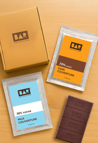 Milk & Dark(BAR38 Milk Couverture,BAR70 Dark Couverture - 200GM Each)