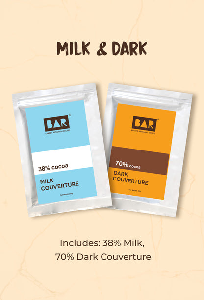 Milk & Dark(BAR38 Milk Couverture,BAR70 Dark Couverture - 200GM Each)