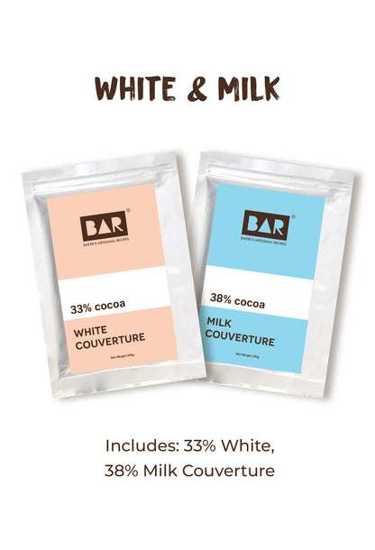 White & Milk(BAR33 White Couverture,BAR38 Milk Couverture- 200GM Each)